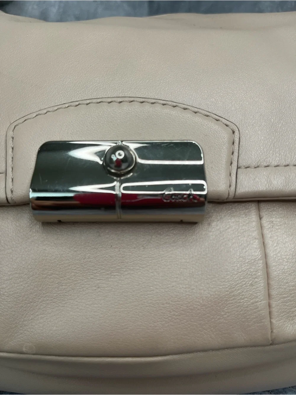 Coach Beige Leather Shoulder Bag with Silver Hardware